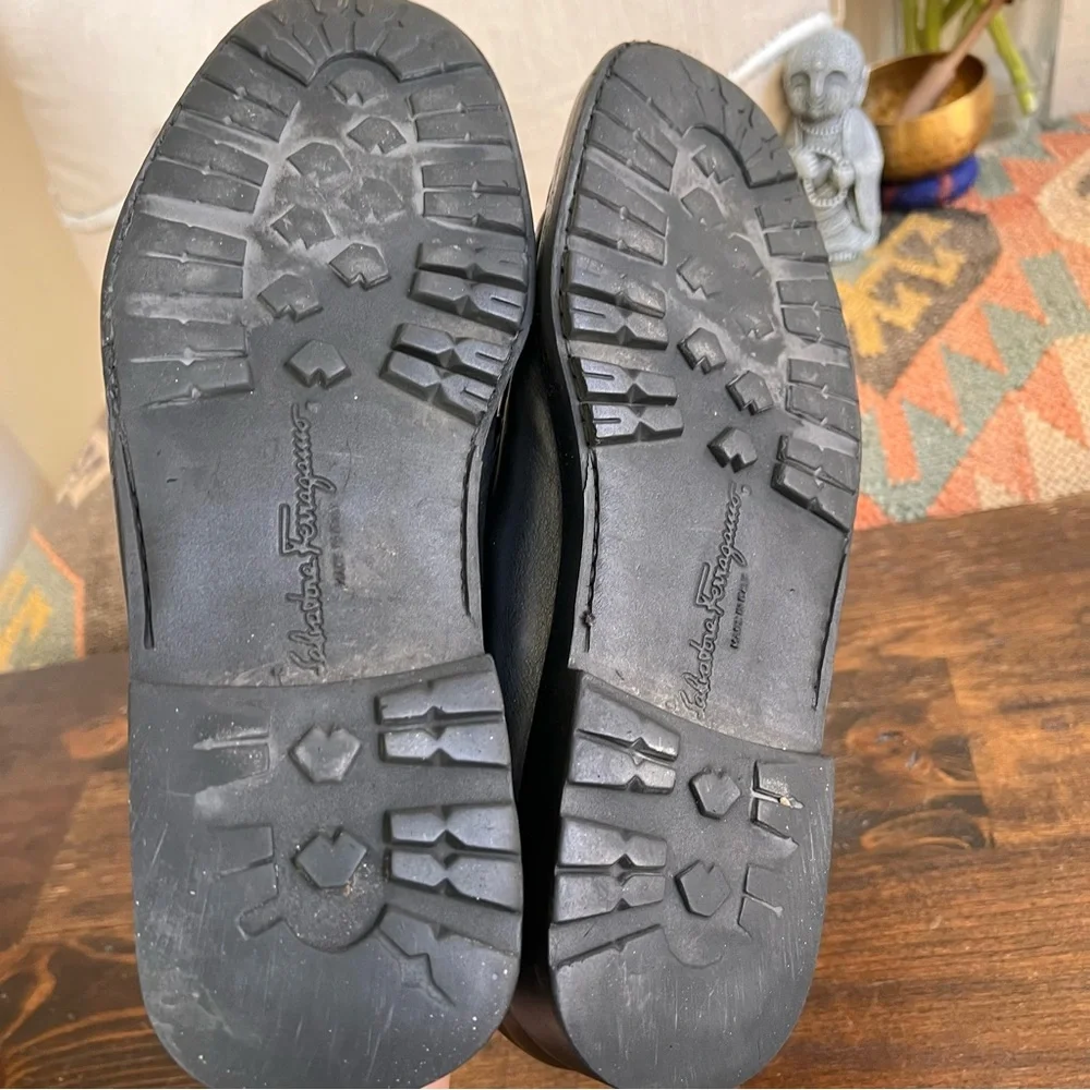 Salvatore Ferragamo DAVID Black Claf Leather Loafers 7.5 EEE US8.5 Wide